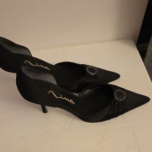 Nina Satin Black Heels with Embellishment